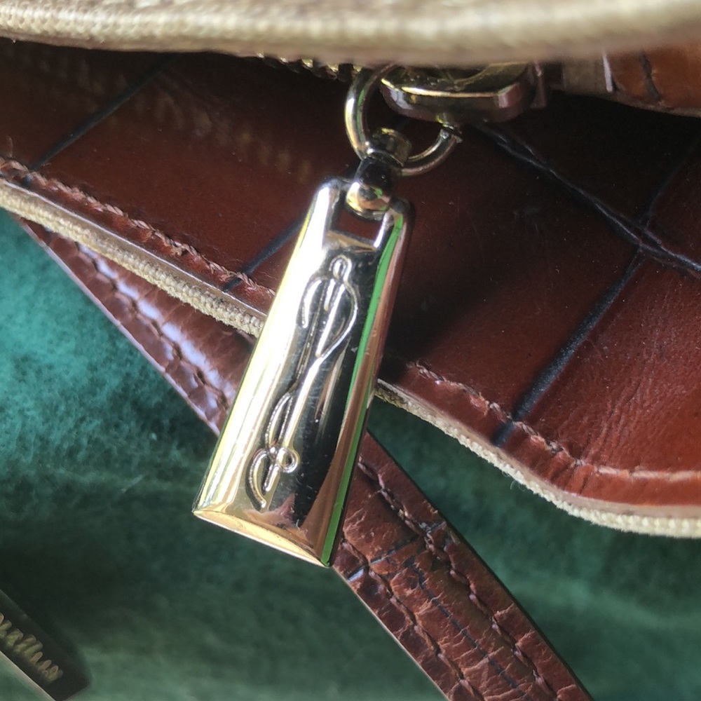 Classic Cole Haan Linen-Canvas and Faux Croc Leather Shoulder Bag Shopper - Picture 11 of 11
